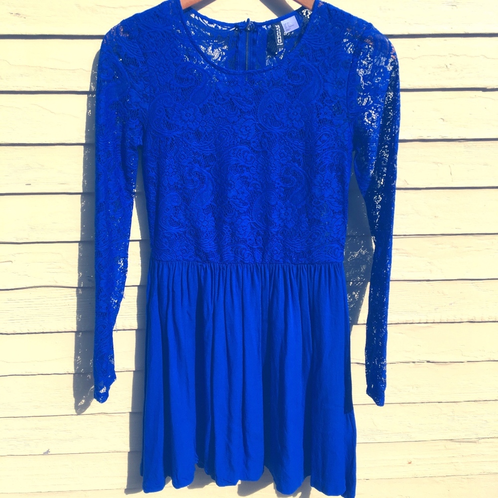 Cobalt Blue Lace sleeve skater dress